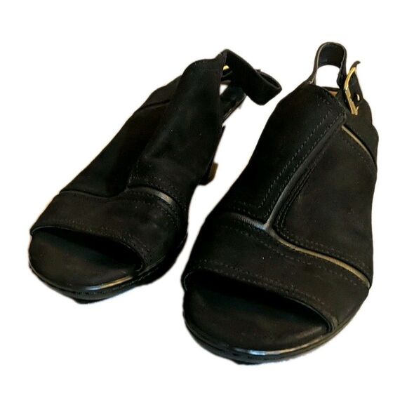 Euro Soft by Sofft Peep Toe Heel Sandals Faux Suede Viola Slingback 10M Black - Picture 11 of 12